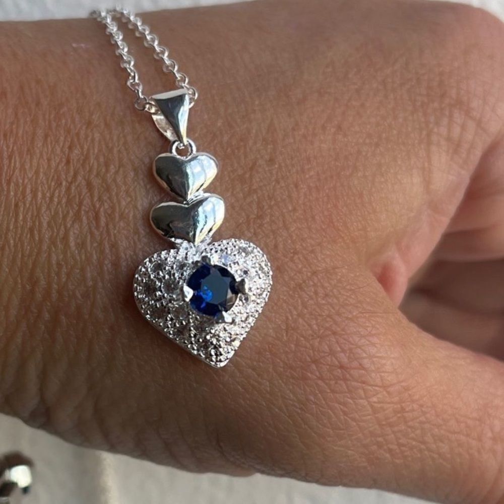 The Something Blue Heart pendant necklace in sapphire and 925 - Picture 10 of 11